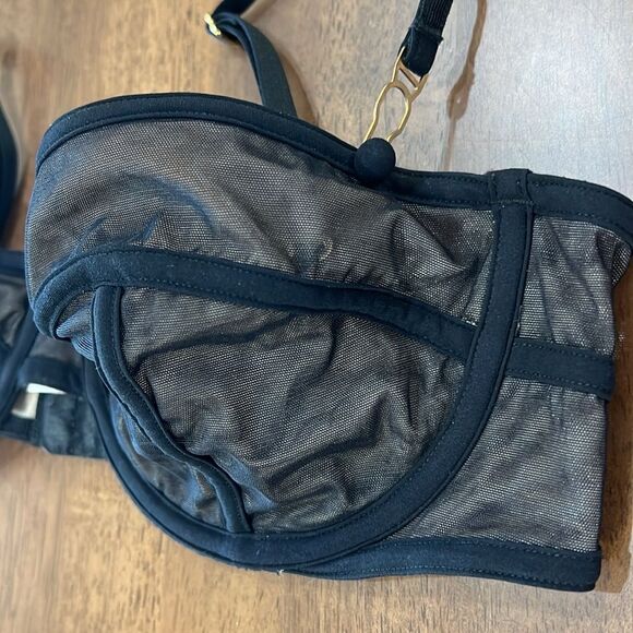 Victoria’s Secret Sheer Black & Tan Metalic Mesh Balconette Bra Gold Accents 36B - Picture 5 of 10